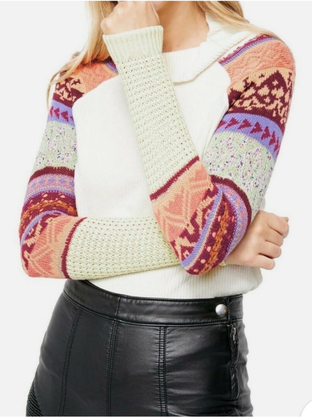 Free People Prism Fair Isle Aztec Sweater Ivory Thermal